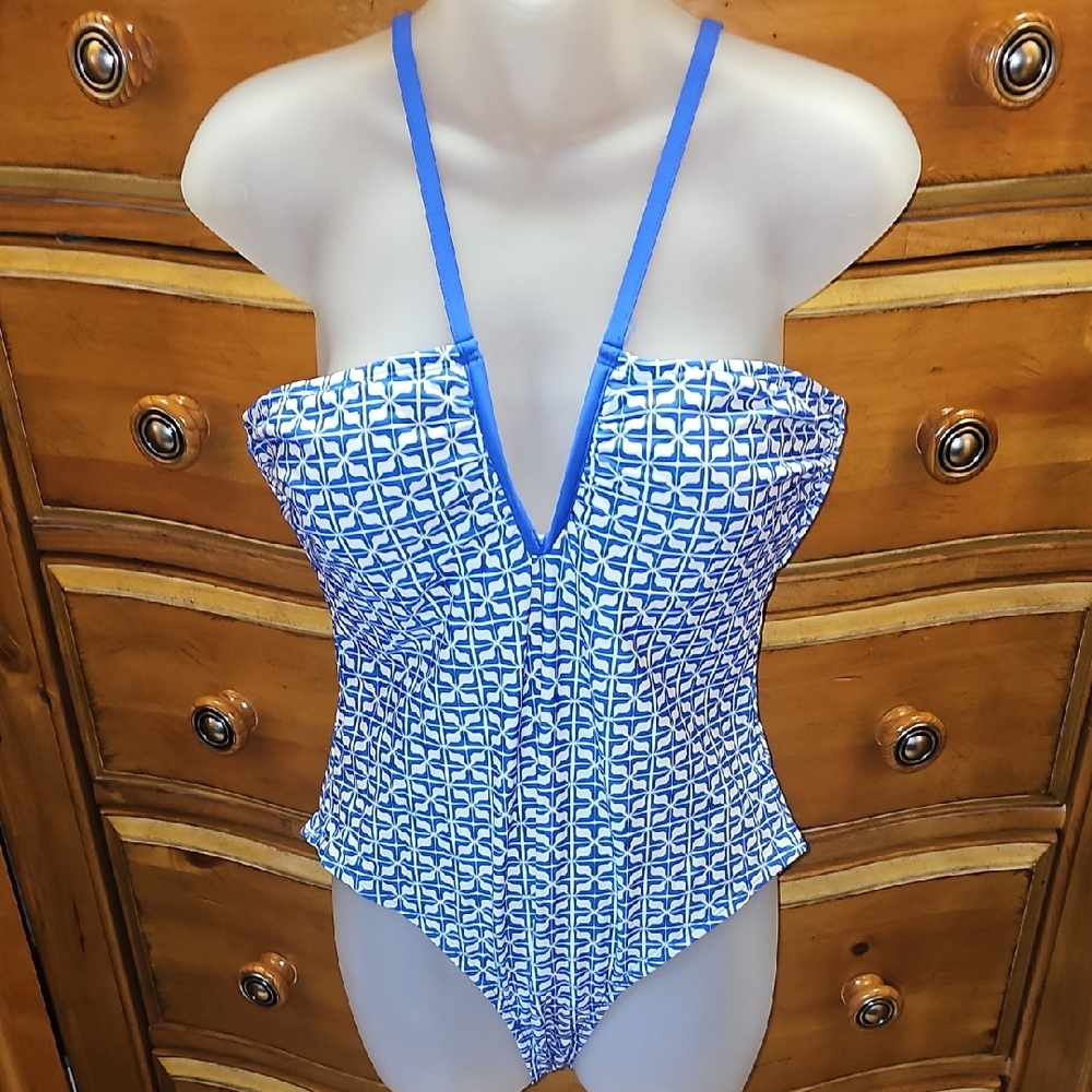 Shade & Shore Blue Geometric  One Piece Swimsuit